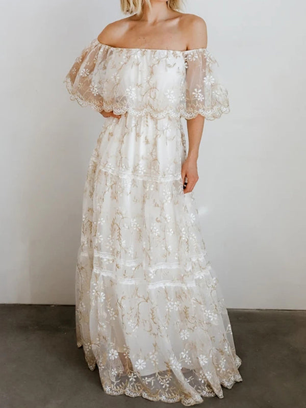 Sweet One-Shoulder Beach Vacation Bohemian Dress