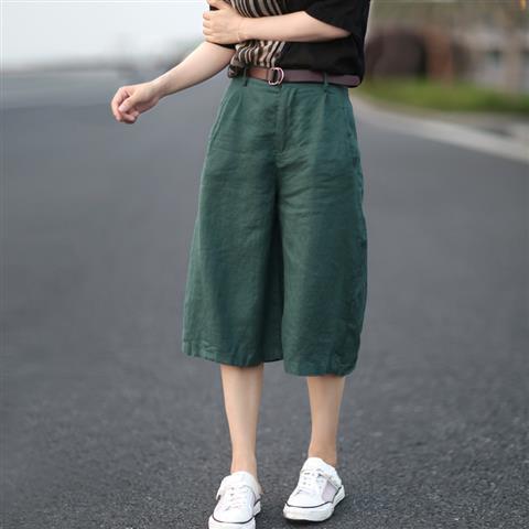 Solid Casual Flax Wide Leg Shorts