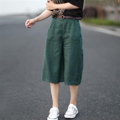 Solid Casual Flax Wide Leg Shorts