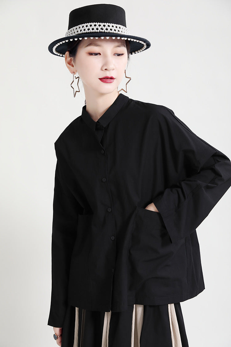Women Irregular Lapel Long Sleeve Shirt