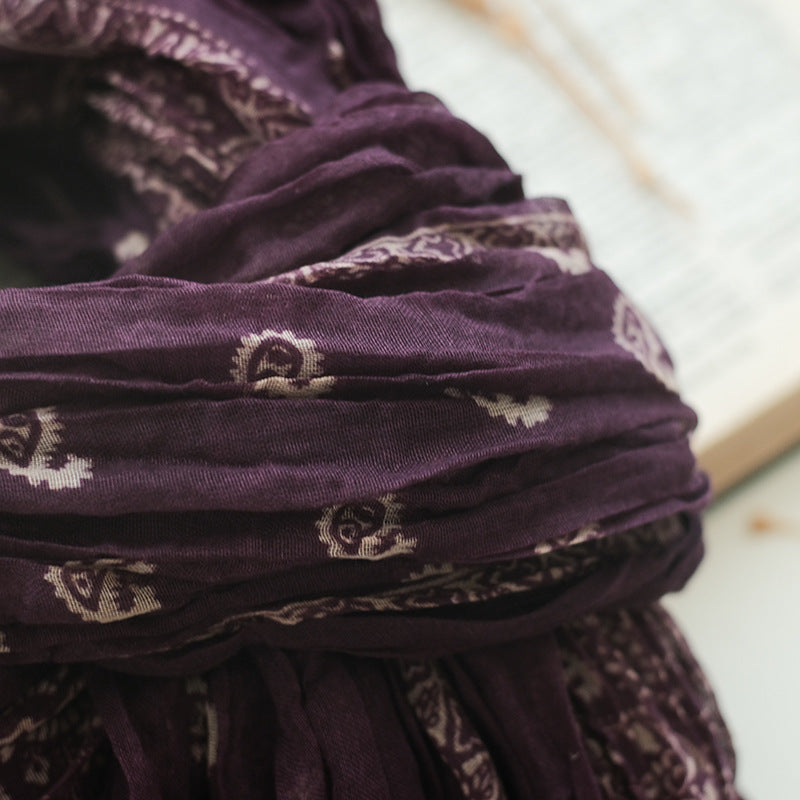 Literary All-Match Shawl Pleated Print Scarf