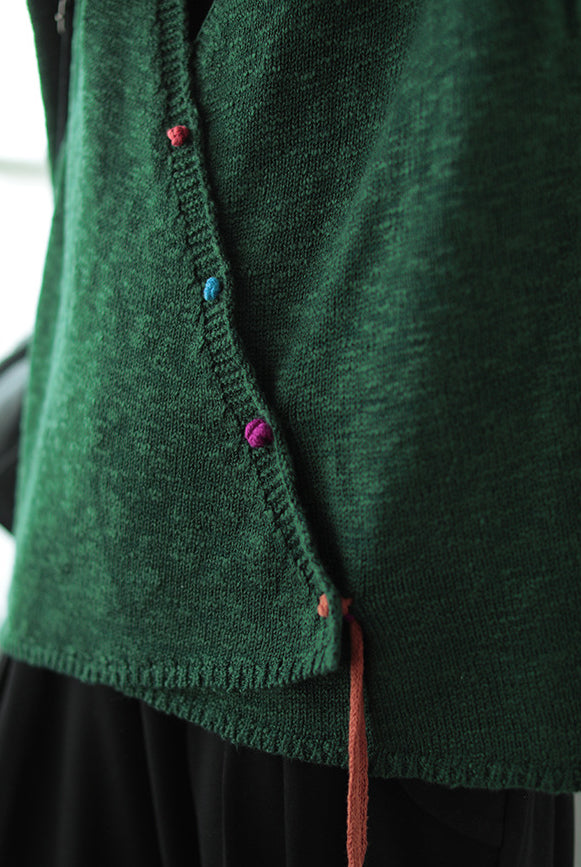 Solid V-Neck Loose Retro Cardigan Outwear