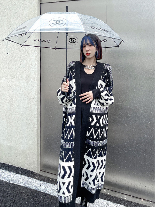 Urban Printed Long Knitted Outwear