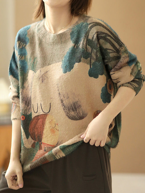 Retro Floral Bottoming Knitted Sweater