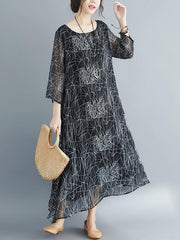 Loose Print Vintage Round Neck Dress