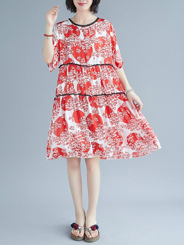 Loose Print Chiffon Dress