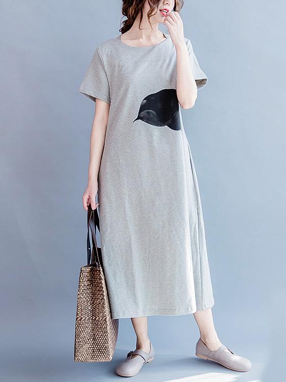 Gray Casual Cotton blend T-shirt Dress