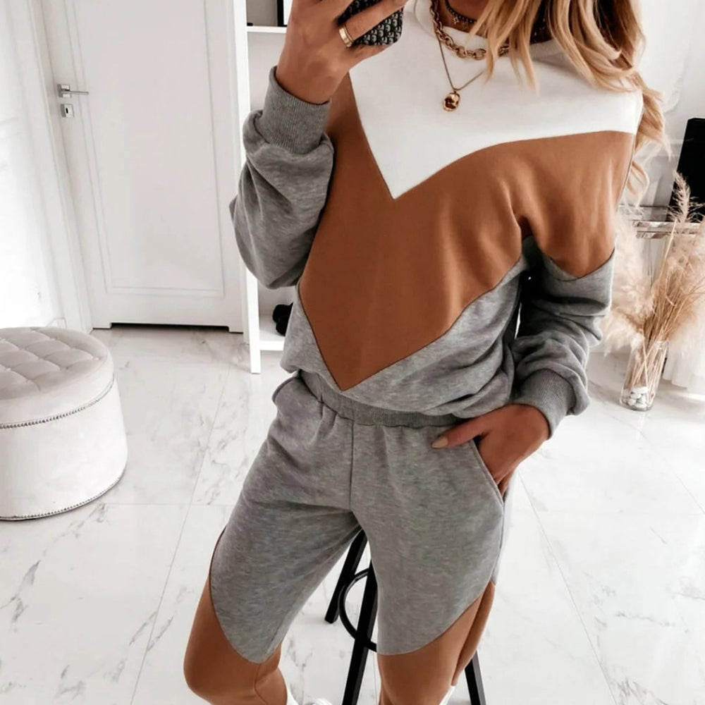 Two-Piece Color Block Sweatshirt Suit