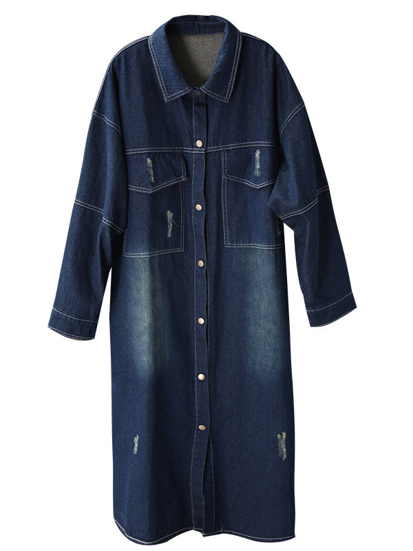 Overside Single-Breasted Denim Long Coat