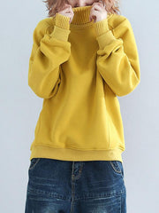 Plain Thickening Stitching High Neck Sweatshirt