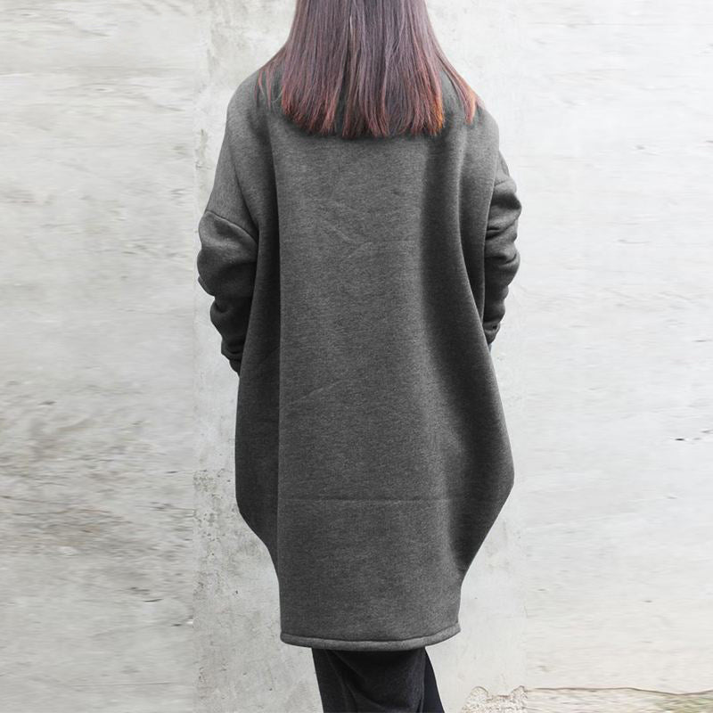 Loose Solid Color Zip-Up Hoodie Coat