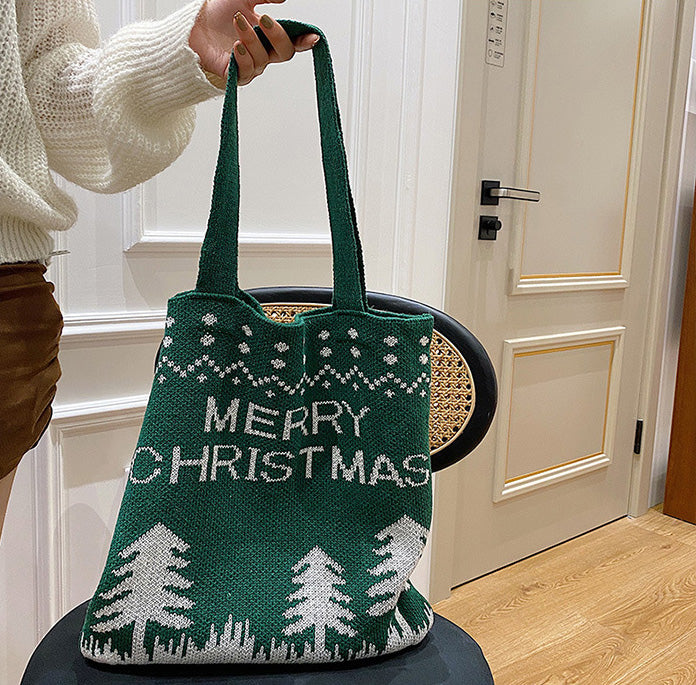 Chrismas Printed Knitted Shoulder Bag