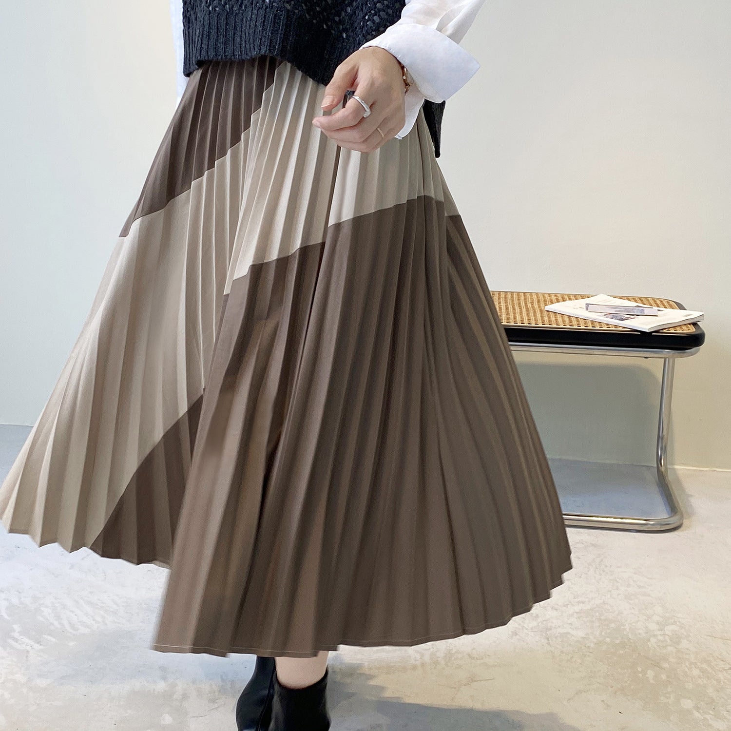 Women Color Block High Waist Irregular Skirt
