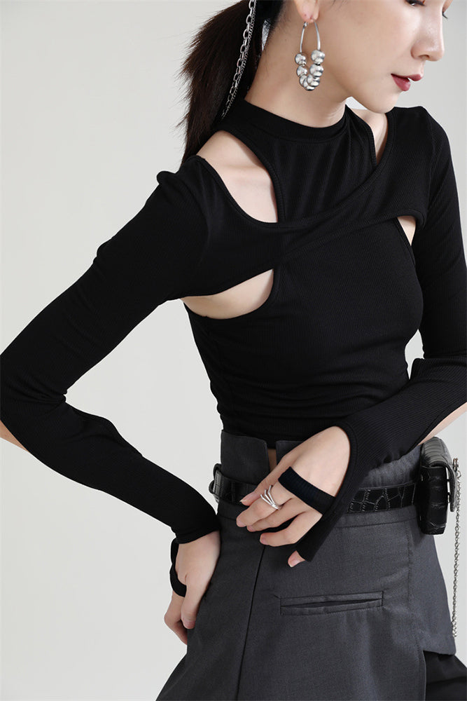 Hollow Cut Short T-Shirt Women's Slim Top