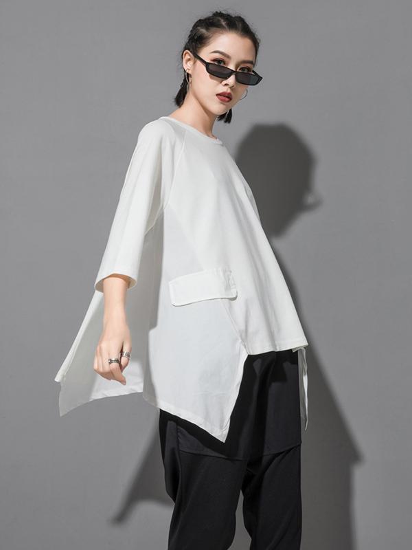 Solid Color Cropped Loose Batwing Sleeve  T-Shirt