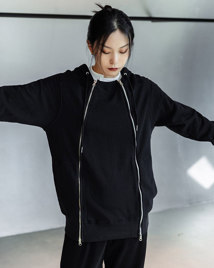 Double Zipper Design Casual Hooded Sweatshirt