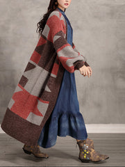 Women Retro Loose Print Coat