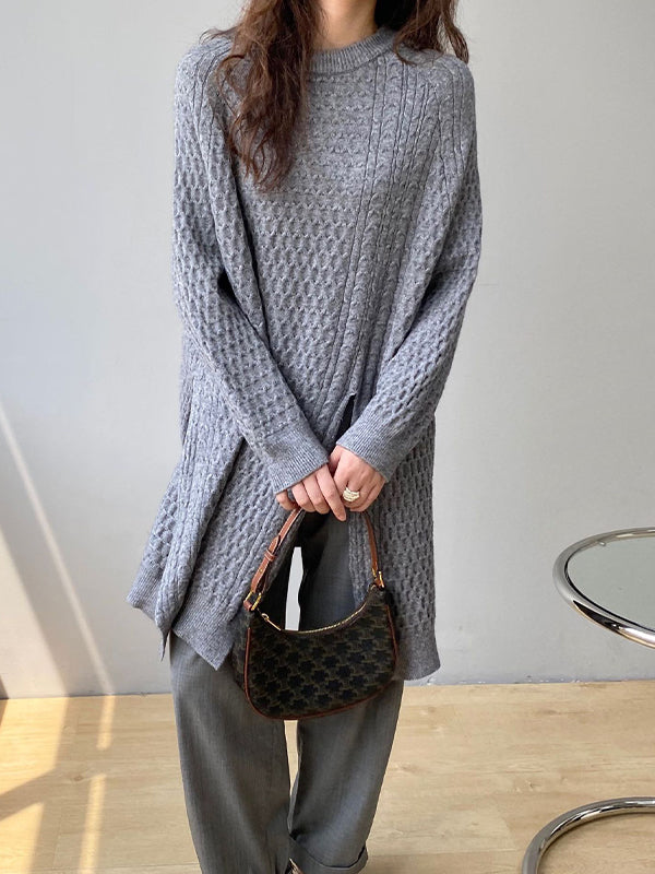 Irregular Split Solid Color Sweater