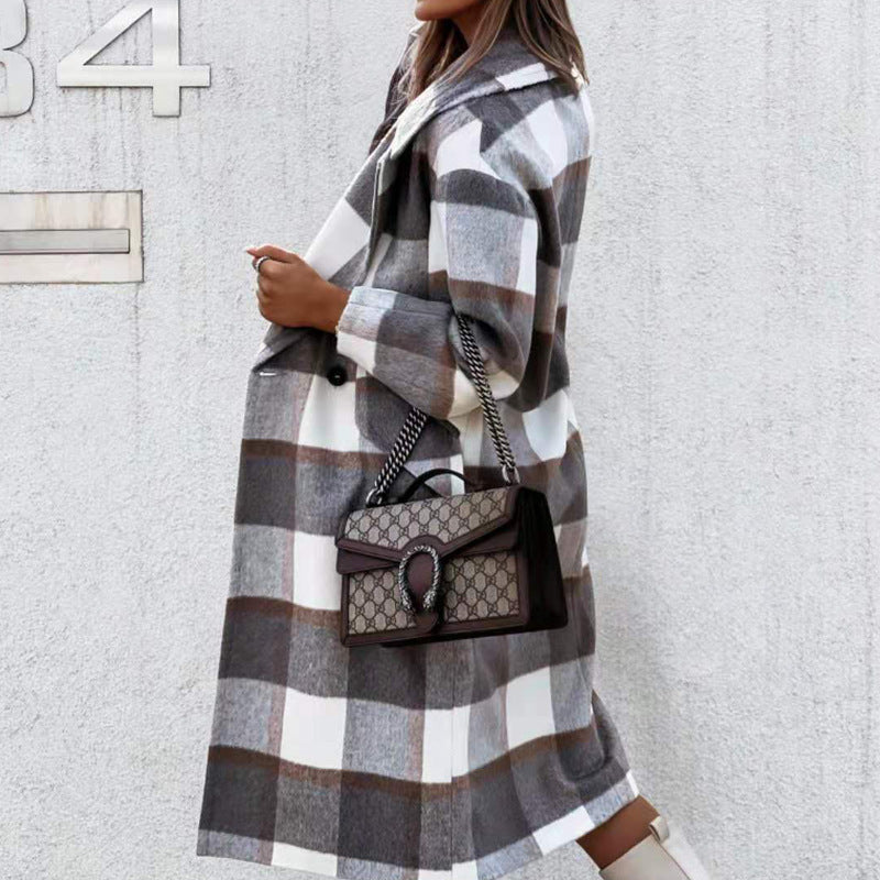 Classic Plaid Lapel Collar Midi Outerwear