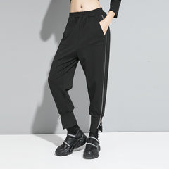 Women Zipper Elastic Waist Casual Pants