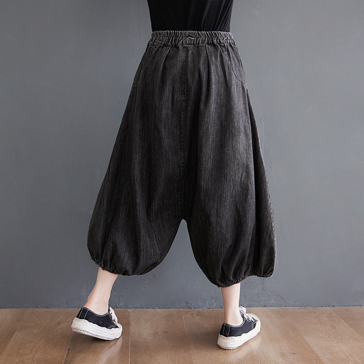 Solid Color Loose Elastic Waistband Pants