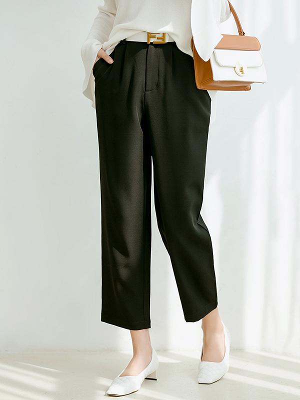 Solid Color Empire Straight Leg Pants