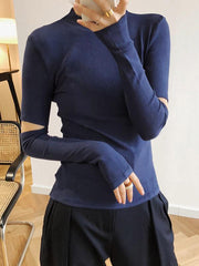 Holey Sleeve Solid Color Blouses