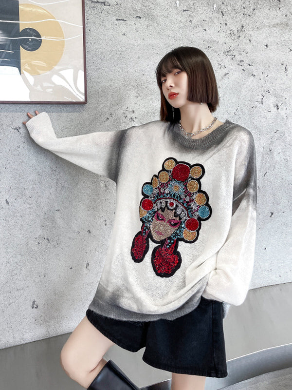 Loose Long Sleeve Casual Gradient Sweater