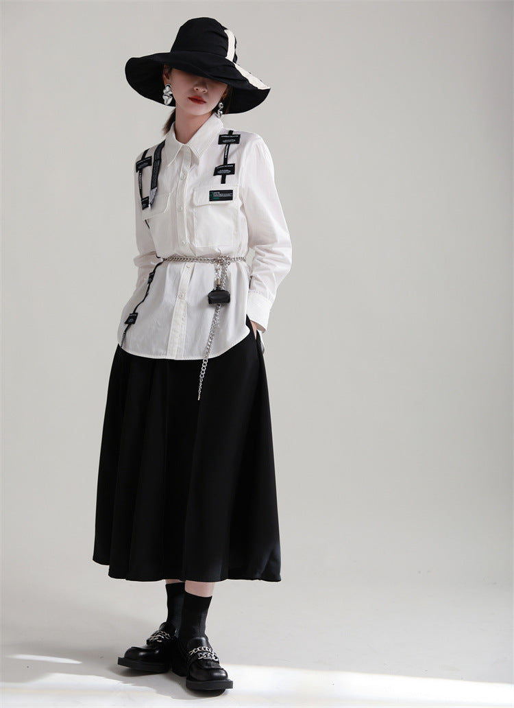 Original Design Lace-Up Splicing Shirt