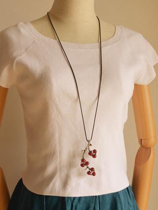 National Branch&Cherry Ramie Cloths Matching Necklace