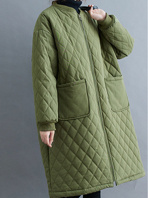 Women Loose Check Pocket Casual Coat