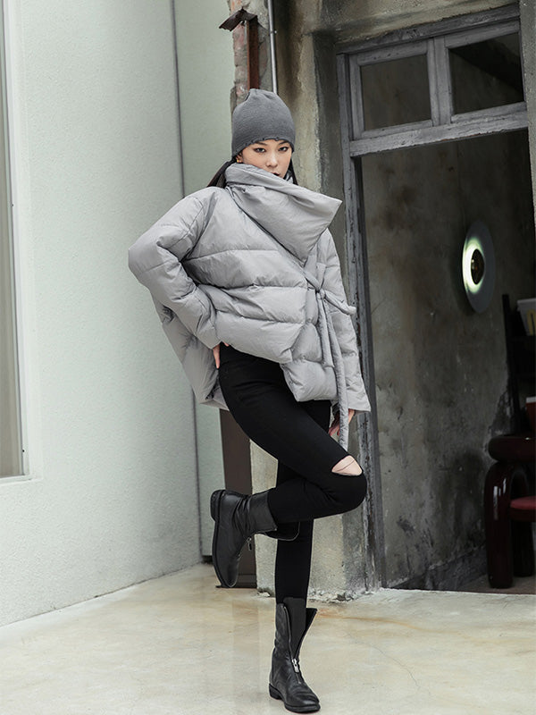 Simple  Solid Color High-Neck Down Jacket