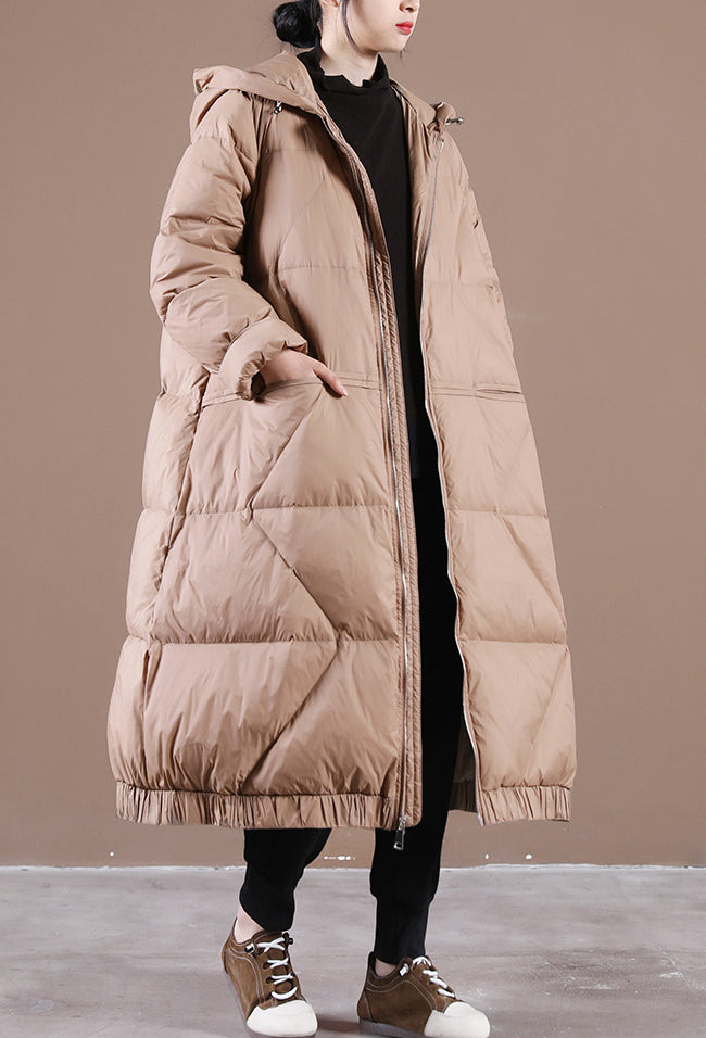 Large Size Loose Mid-Length Thick Hooded Down Coat