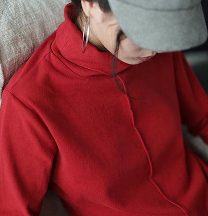 Simple Solid Color Turtleneck Long Sleeve T-Shirt