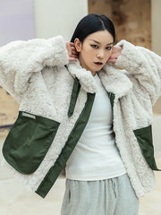 Urban Contrast Color Split-Joint Faux Fur Outerwear