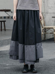 Black Vintage Splicing Tiered A-Line Skirt