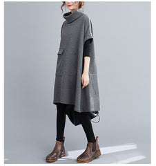 Women High Neck Stitching Casual Dress