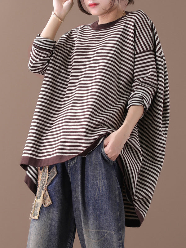 Round-Neck Striped Knitting Pullover Sweater