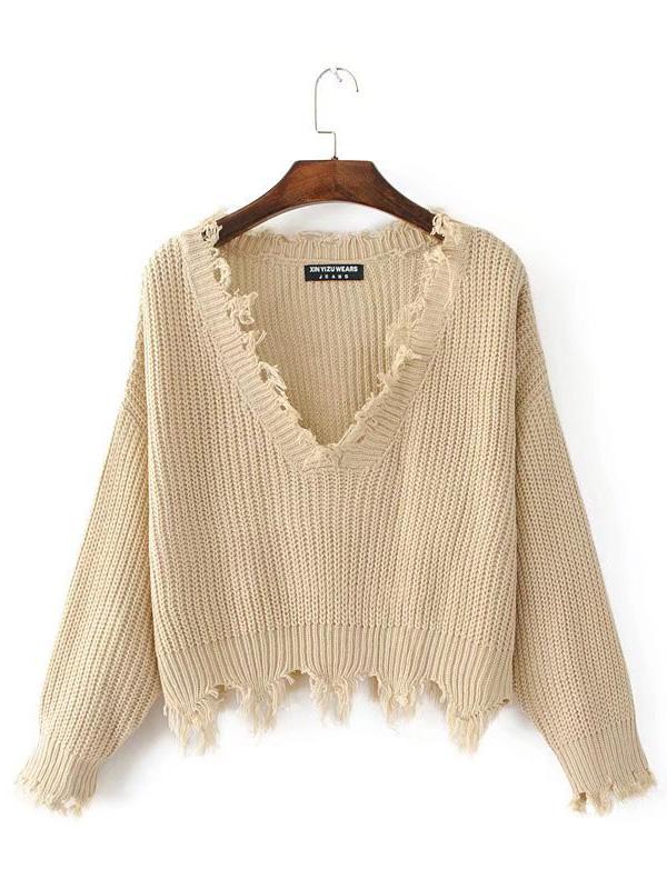 Fashion V-neck Backless Knitting Sweater Tops