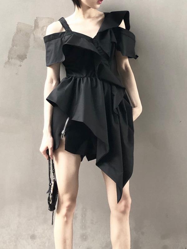 Asymmetric Backless Falbala Solid Shirt