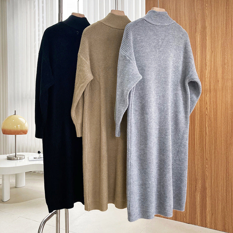 Retro Solid Thicken Knitted Midi Outwear