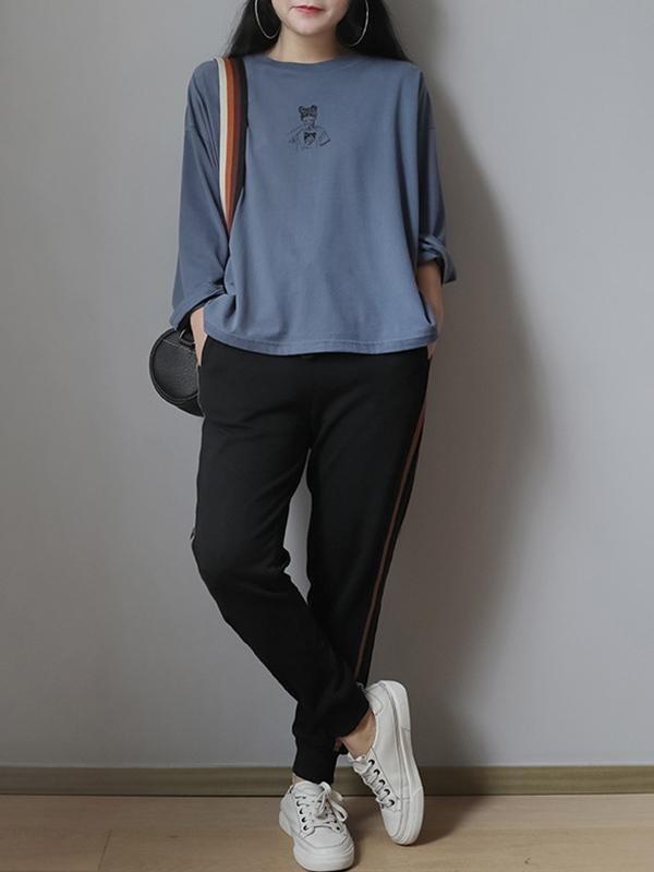 Loose Casual Printed Long Sleeve Round Neck T-Shirt