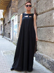 Solid Split-joint Sleeveless Maxi Dress