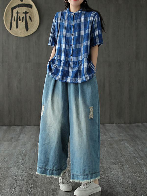 Loose Elastic Waist Wide-Leg Jean Pants