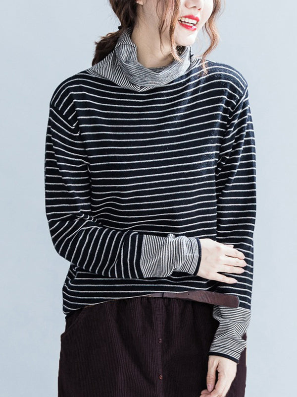 Women Striped Turtleneck Bottoming Shirt