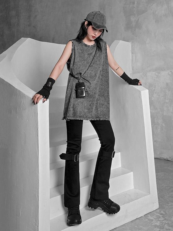 Punk Solid Round Neck Sleeveless Vest