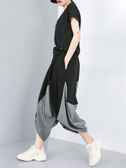 Roomy Wide Leg Contrast Color Elasticity Split-Joint Casual Pants Bottoms
