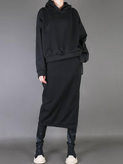 Split-Back Chiffon Black False-Two Hoodie