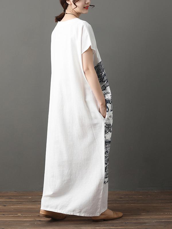 Loose National Ink Prined Cotton Long Dress