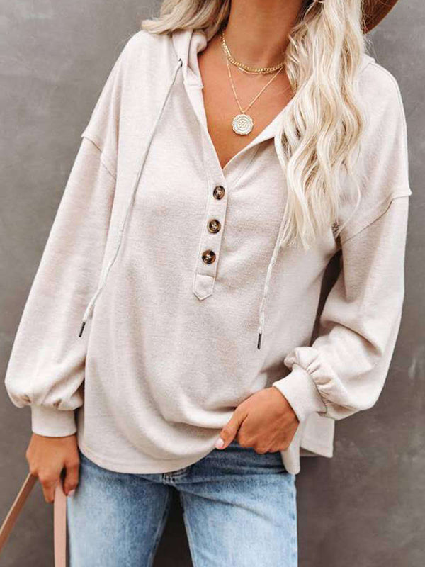 Casual Loose-Fitting Solid Color Hoodie